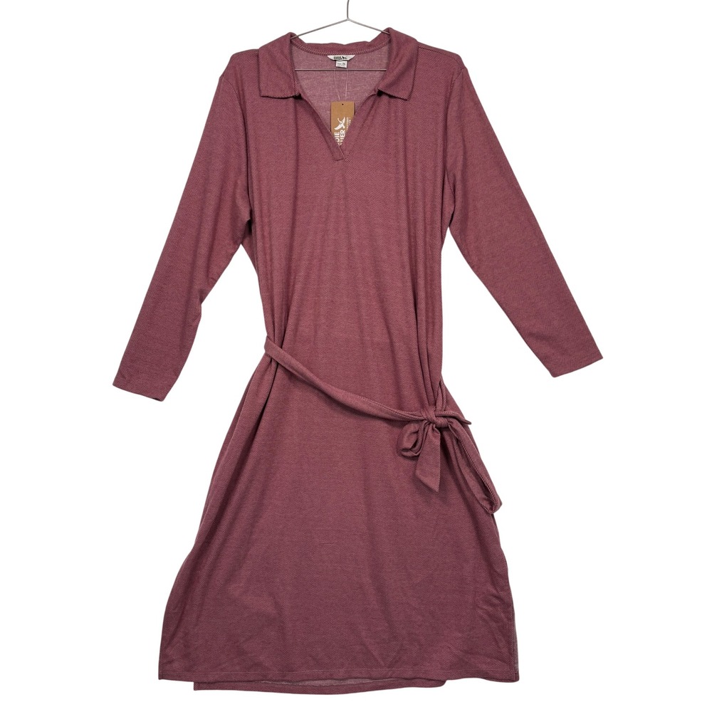 NWT Eddie Bauer Womens Midi Dress XXL Pink Long Sleeve Knit Tie Waist 0522 Cozy
